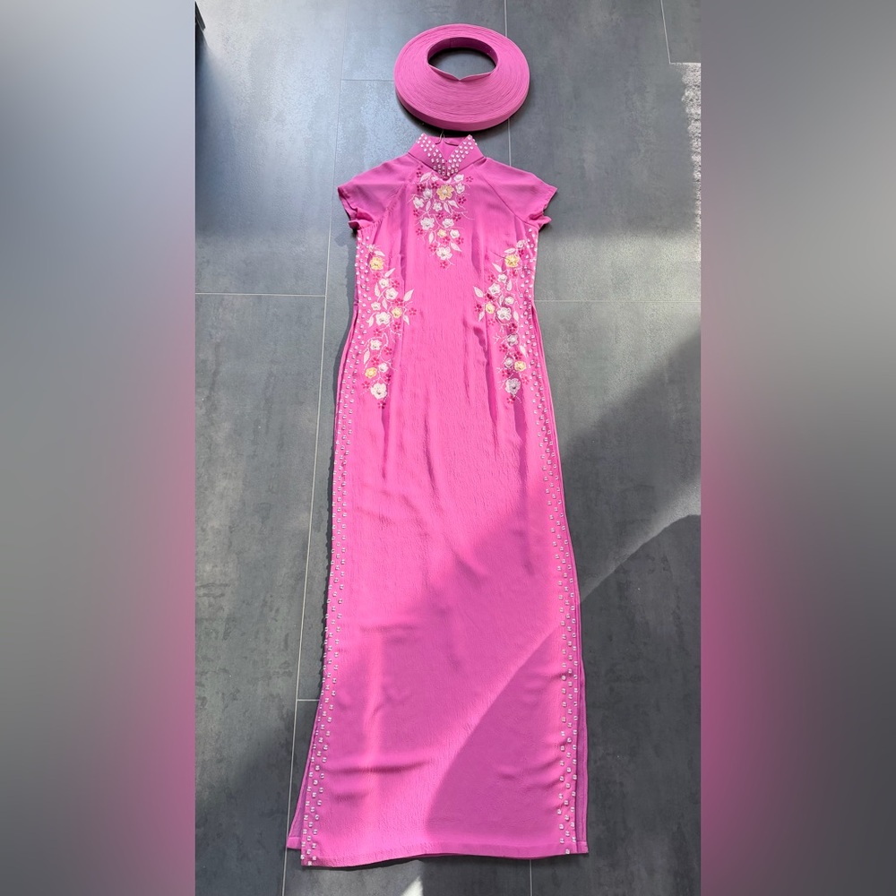 Elegant Pink Ao Dai & matching headband set